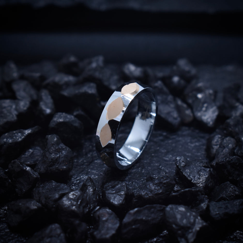 Silver Prism Hex Cut Rhodium Band