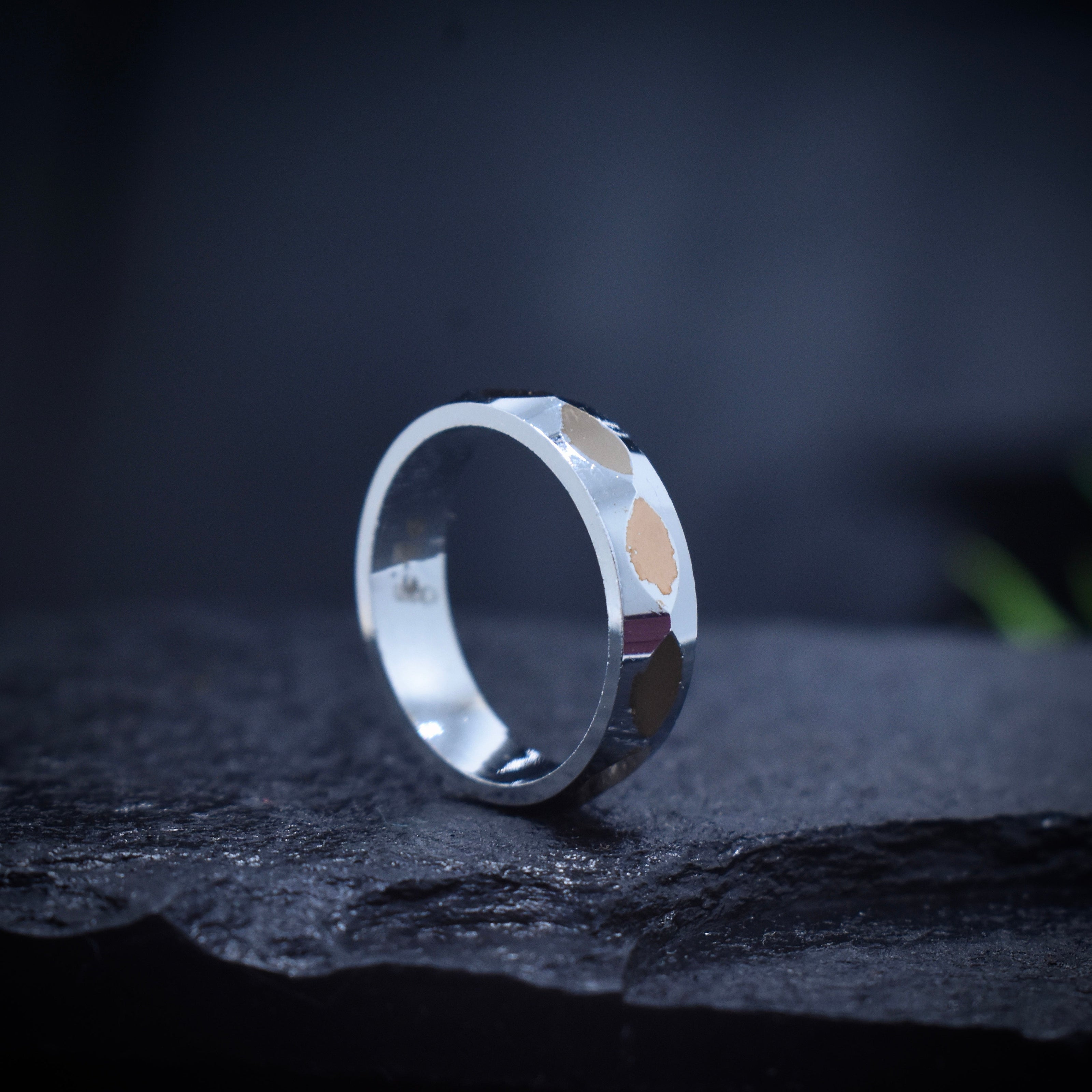Silver Prism Hex Cut Rhodium Band