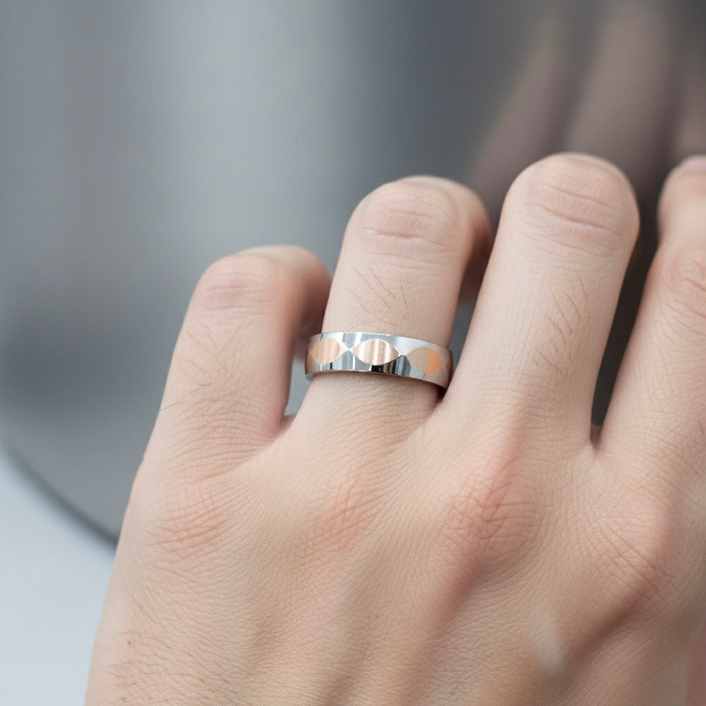 Silver Prism Hex Cut Rhodium Band