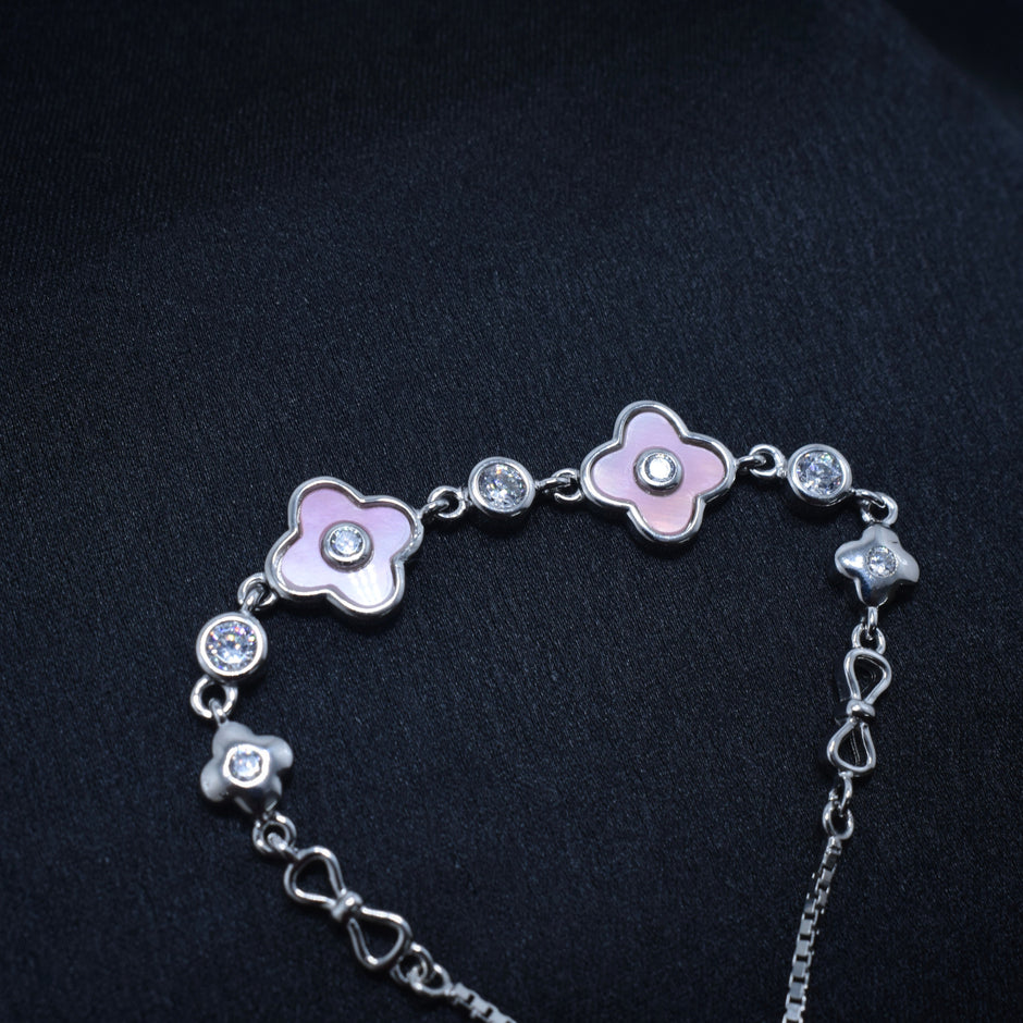 Pink Clover Silver Bracelet