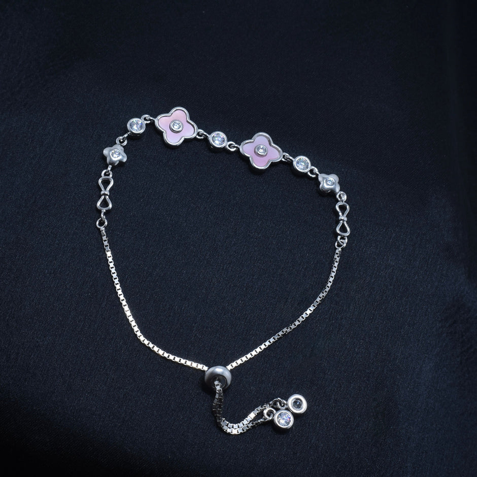 Pink Clover Silver Bracelet