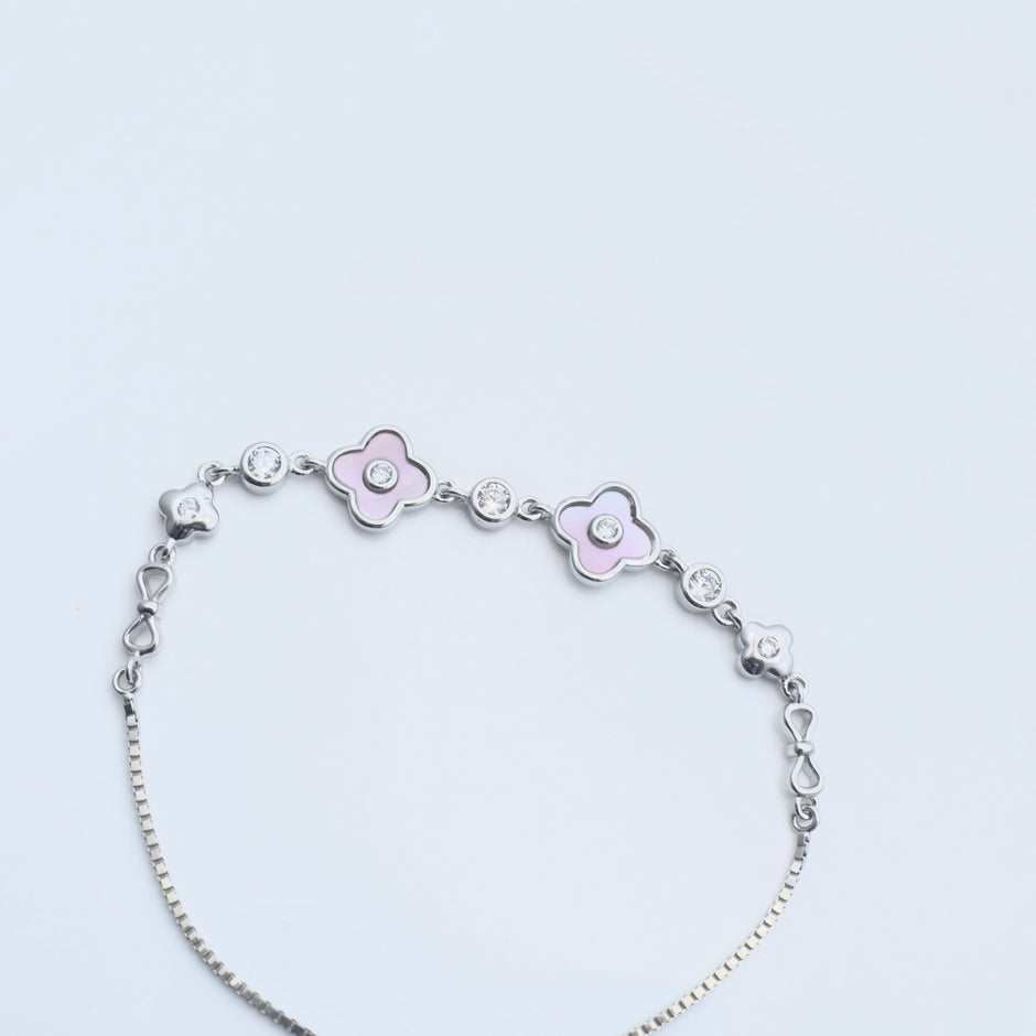 Pink Clover Silver Bracelet