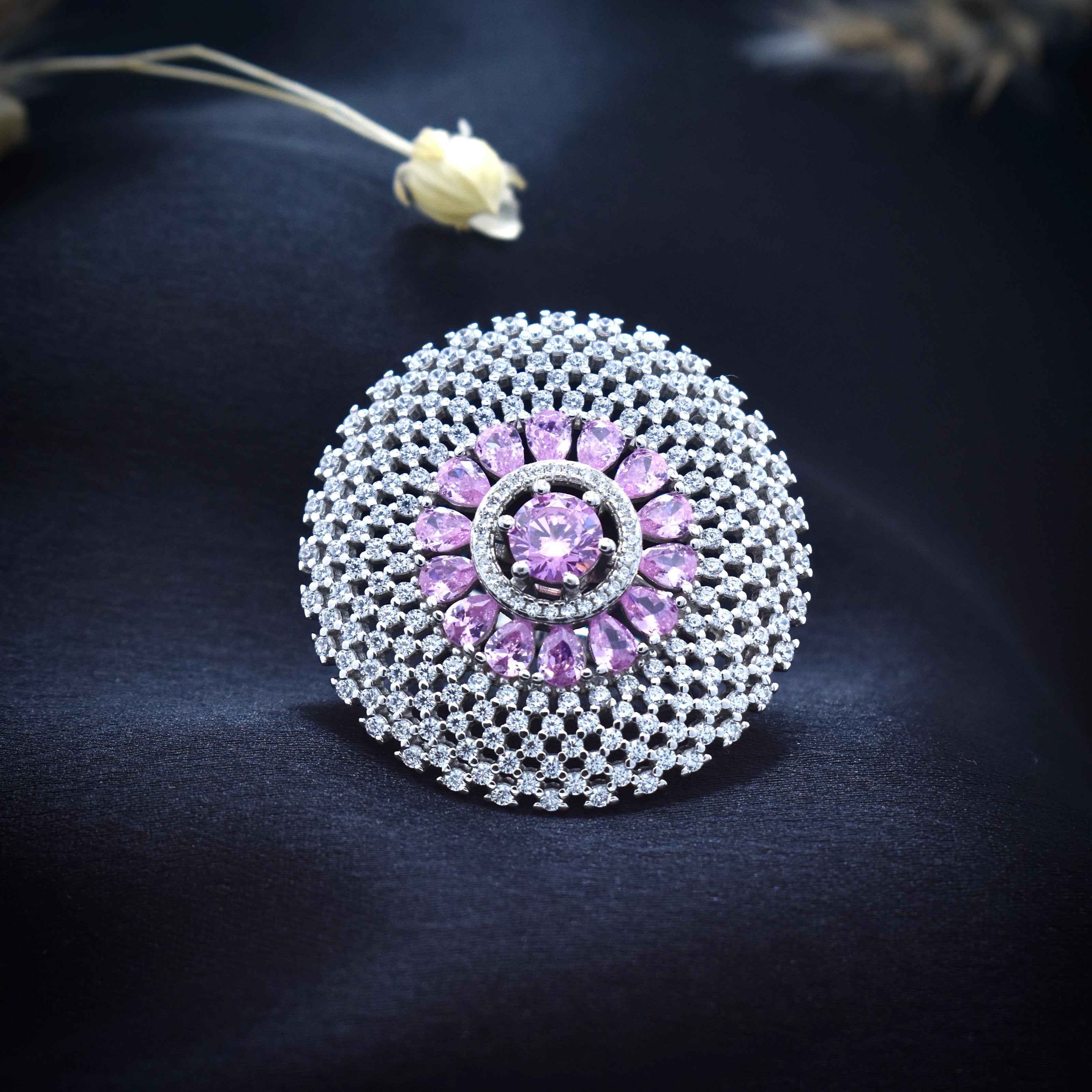 Silver Pink Dome Cocktail Ring