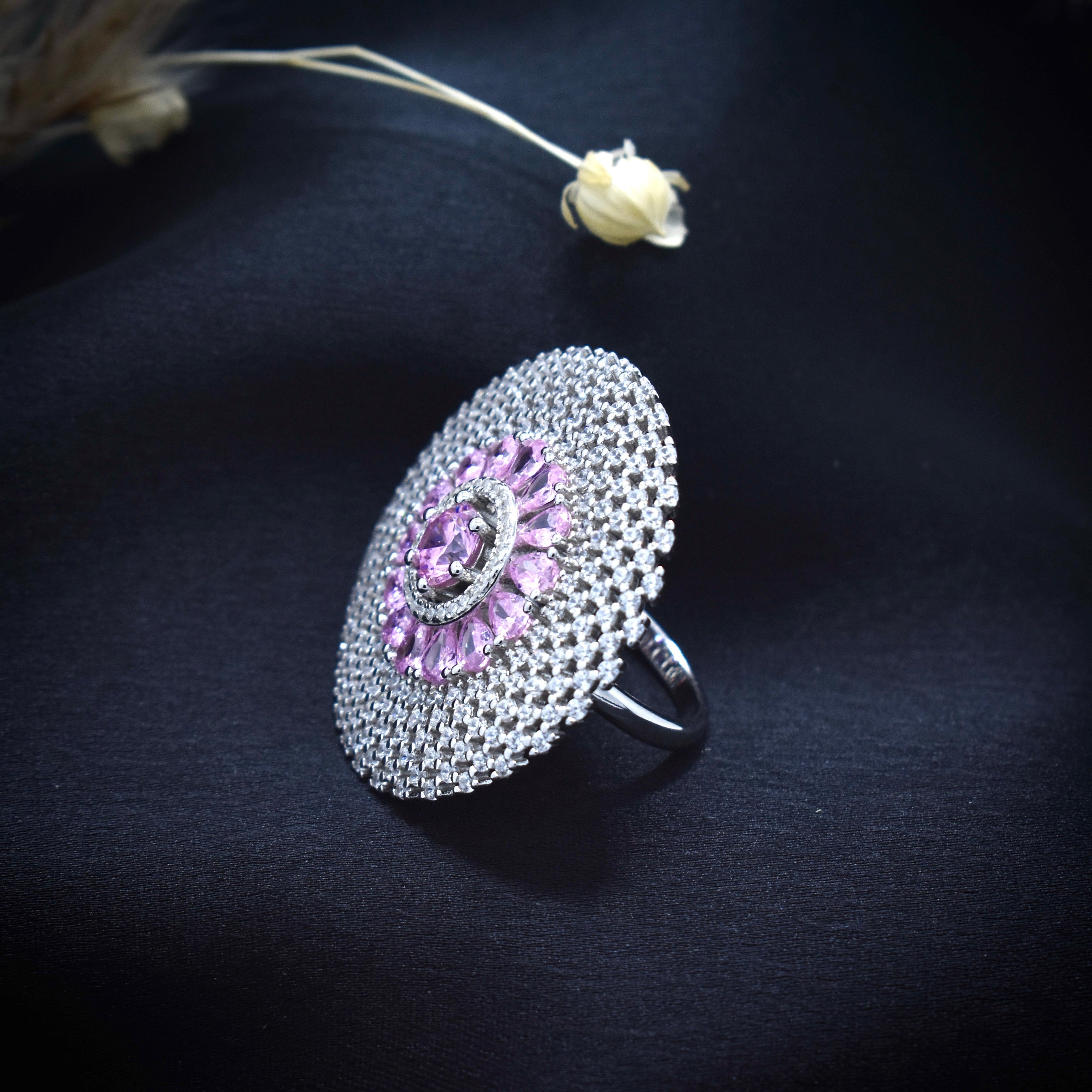 Silver Pink Dome Cocktail Ring