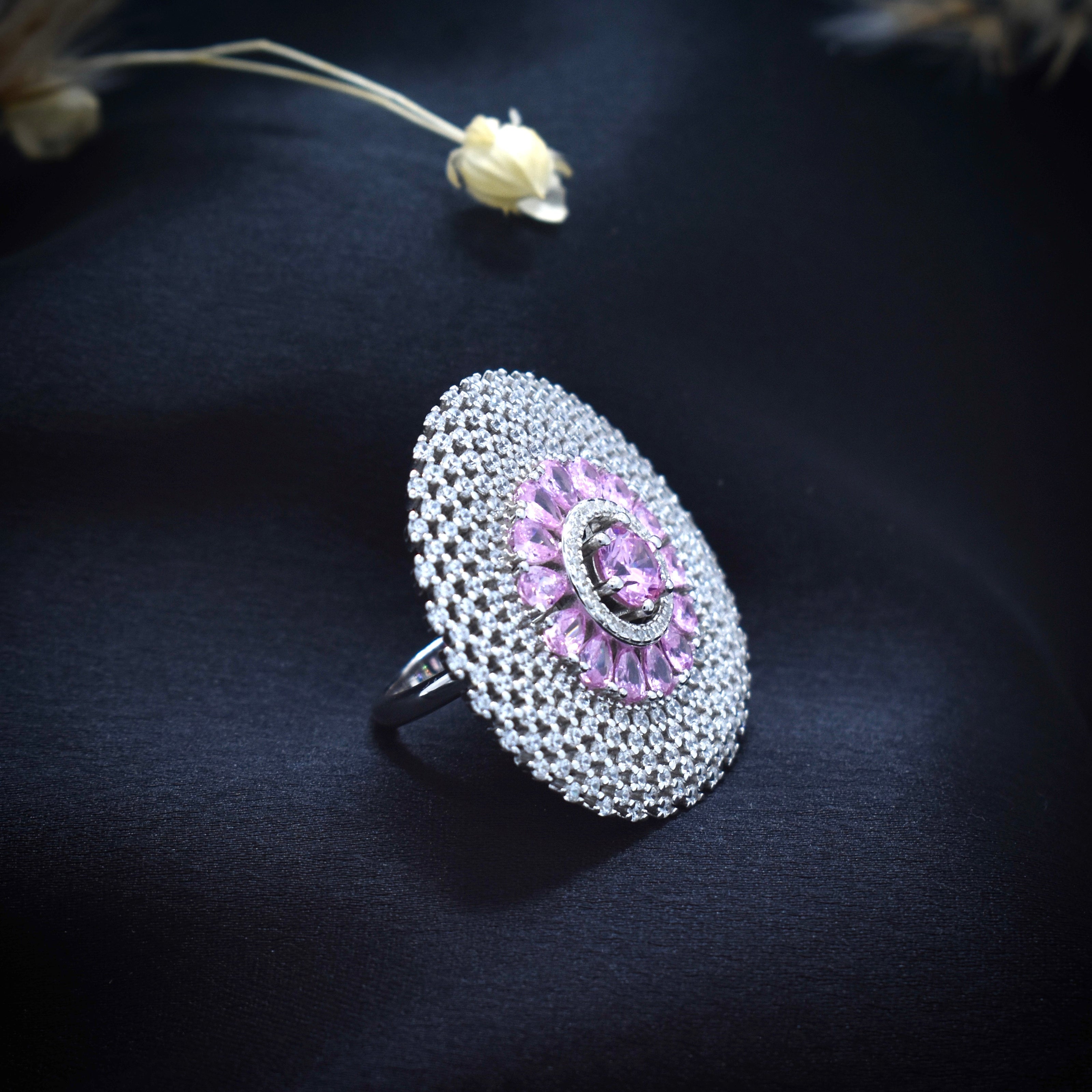 Silver Pink Dome Cocktail Ring
