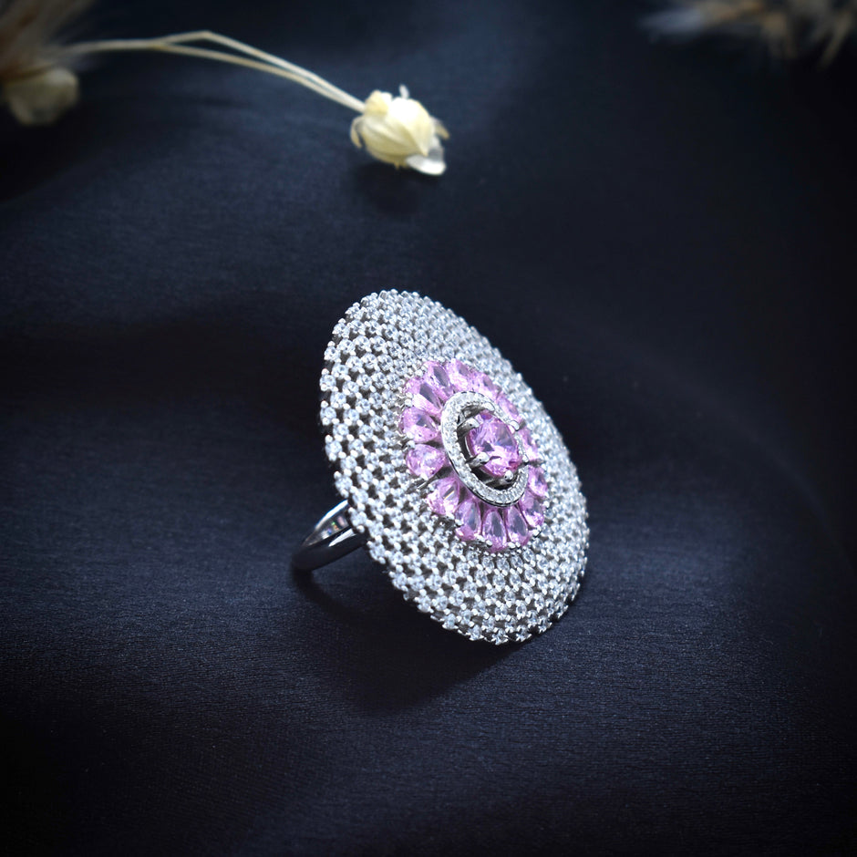 Silver Pink Dome Cocktail Ring