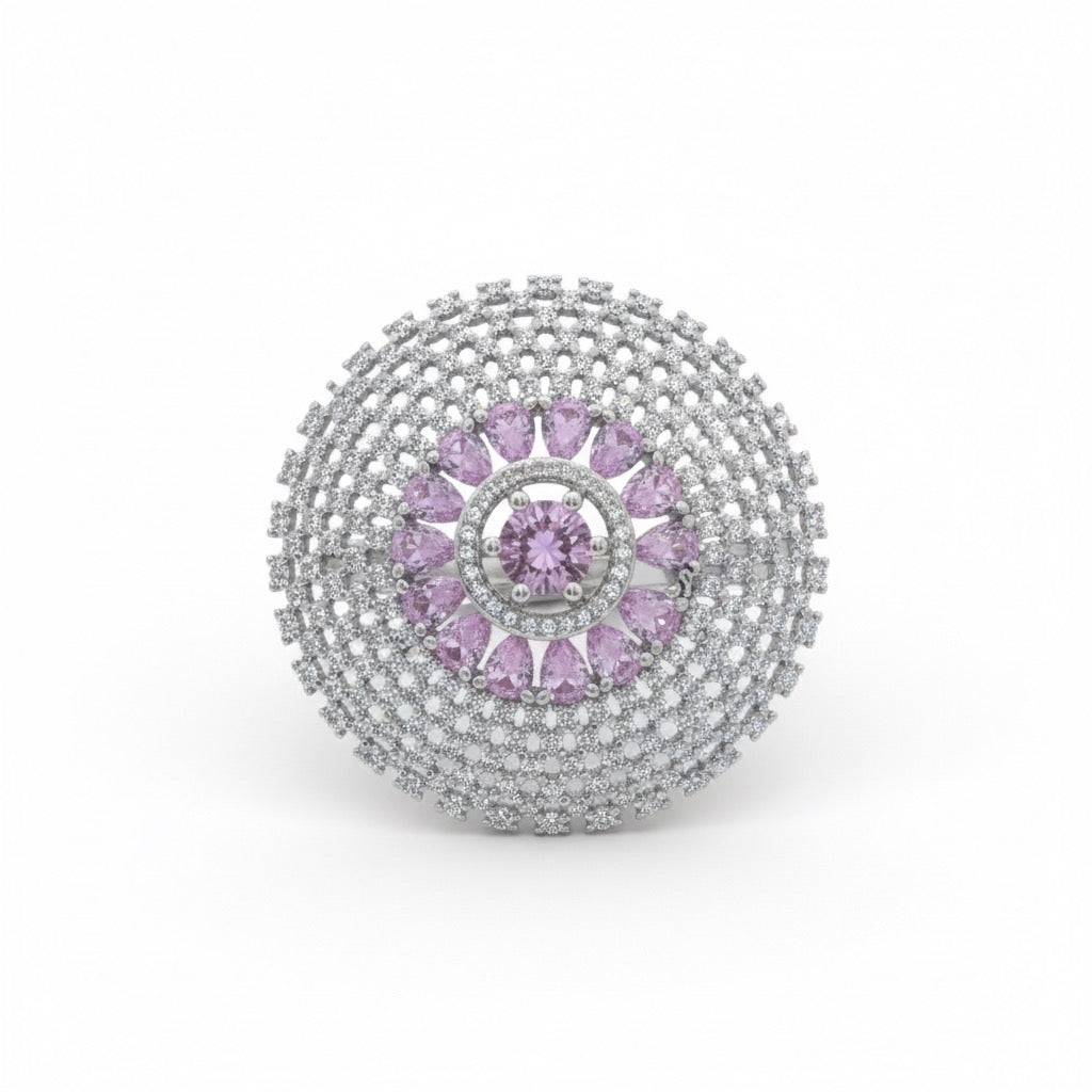 Silver Pink Dome Cocktail Ring