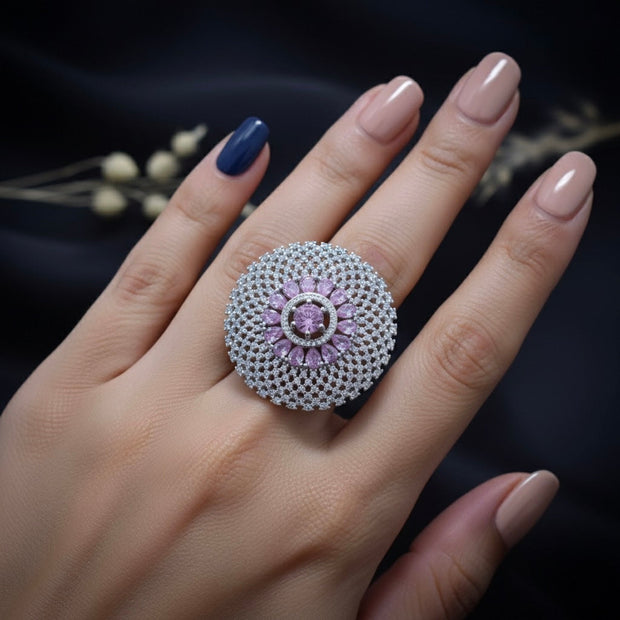 Silver Pink Dome Cocktail Ring