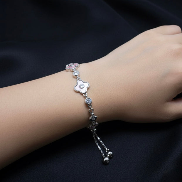 Pink Clover Silver Bracelet