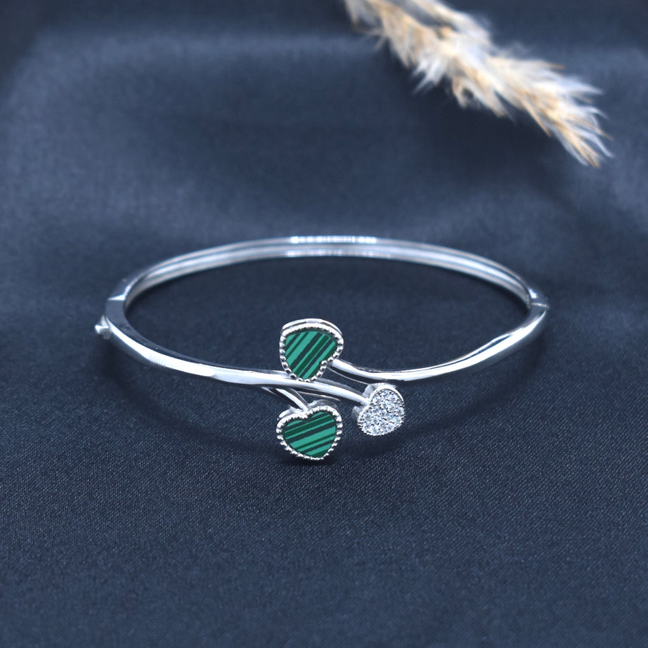 Green Heart Silver Bracelet