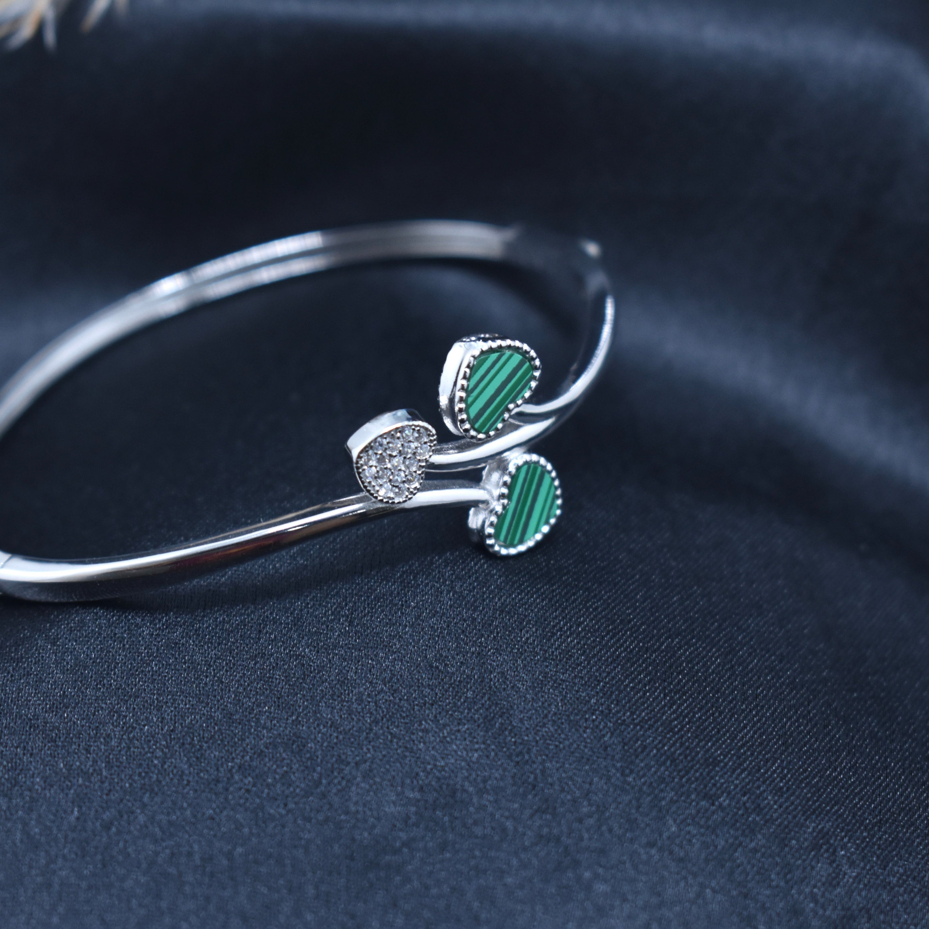 Green Heart Silver Bracelet