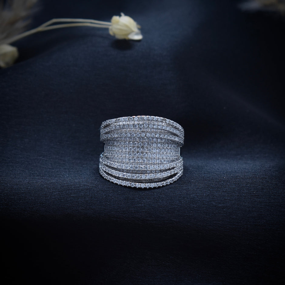 Grandeur Wide Pave Silver Band