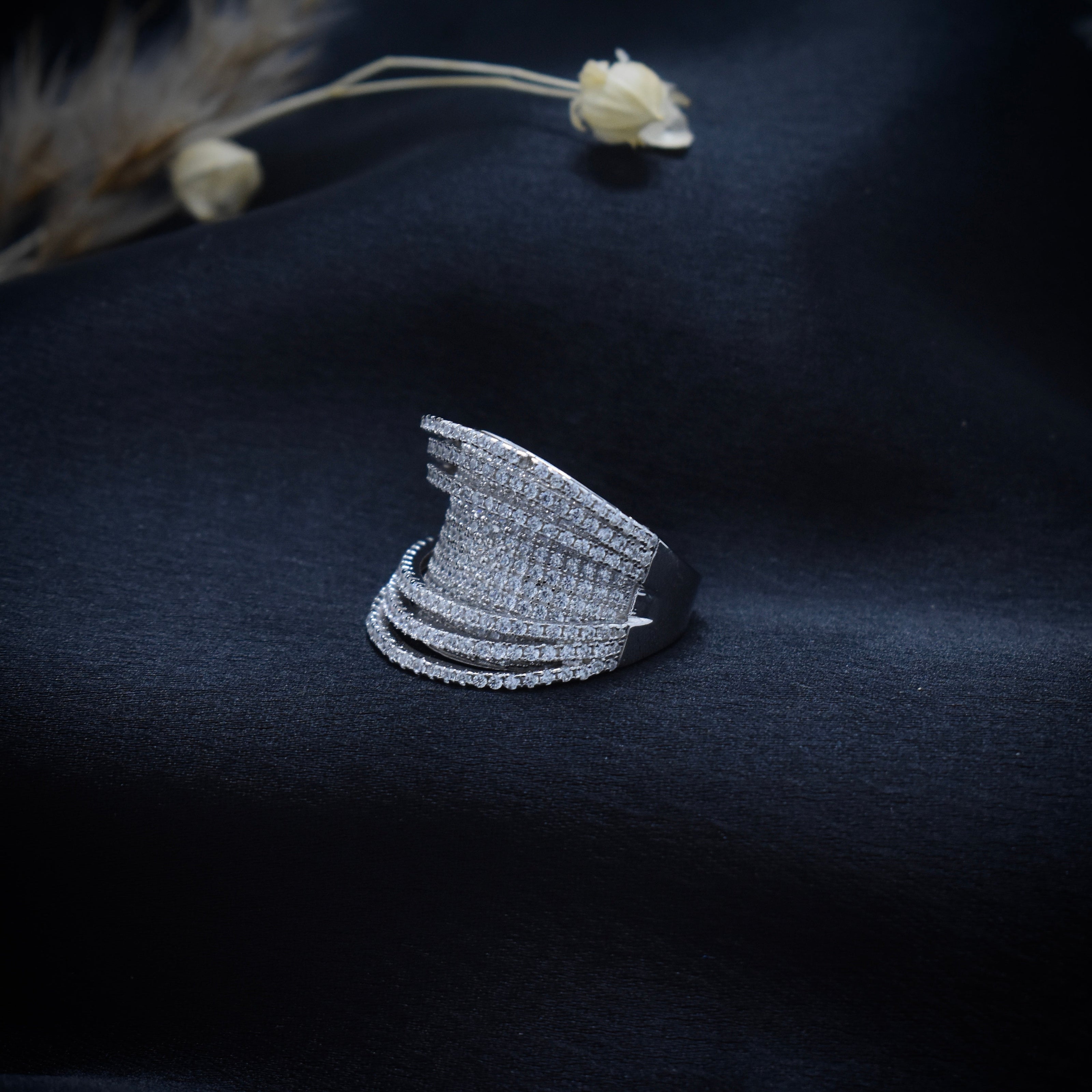 Grandeur Wide Pave Silver Band