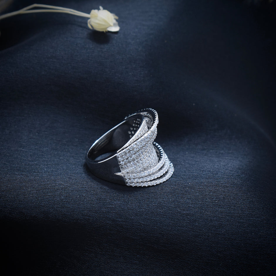 Grandeur Wide Pave Silver Band