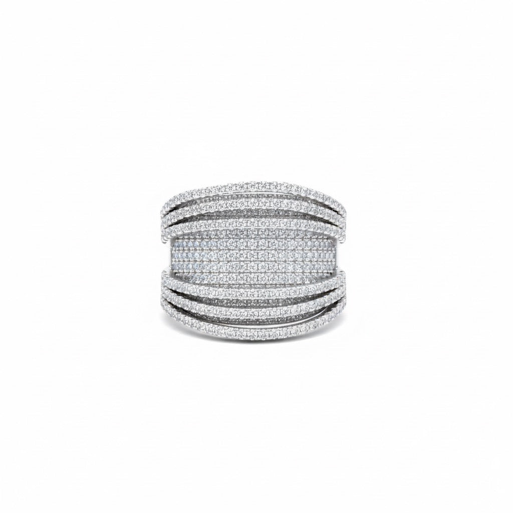 Grandeur Wide Pave Silver Band