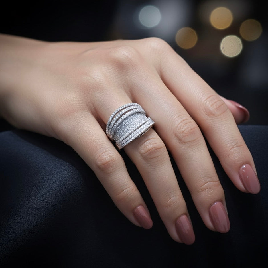 Grandeur Wide Pave Silver Band