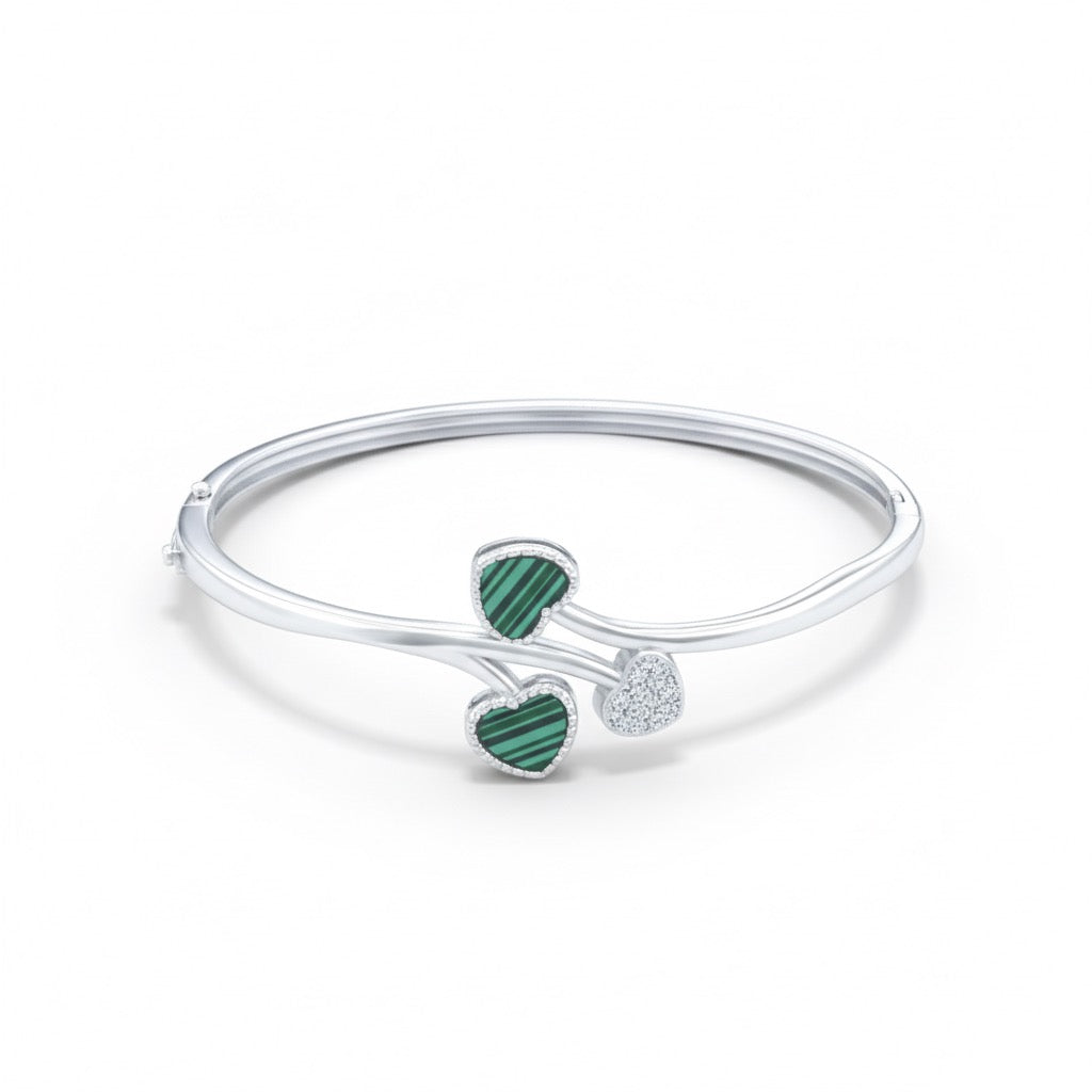 Green Heart Silver Bracelet