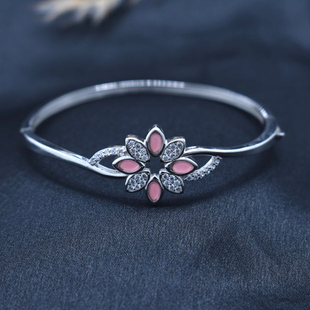Pink Floral Silver Bracelet