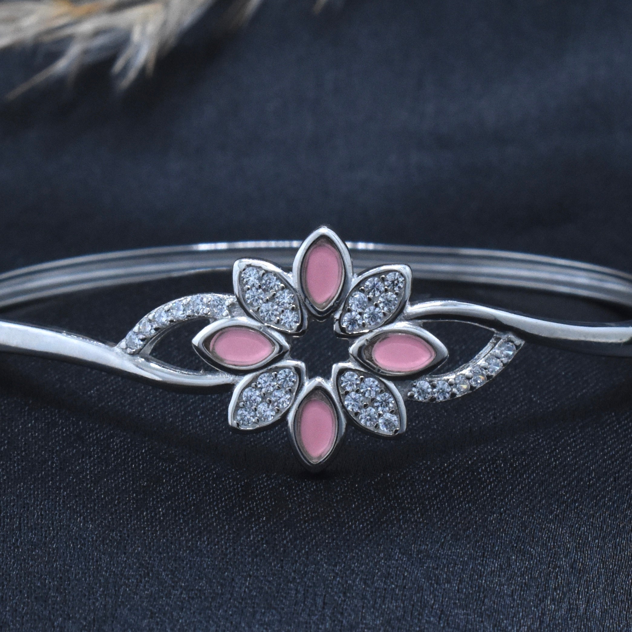 Pink Floral Silver Bracelet