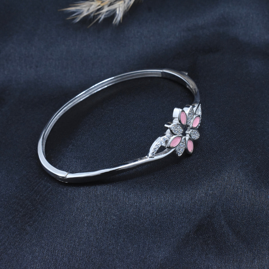 Pink Floral Silver Bracelet