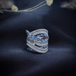 Luxury Blue Baguette Wrap Silver Ring