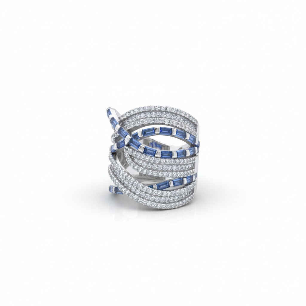 Blue Baguette Criss-Cross Statement Ring