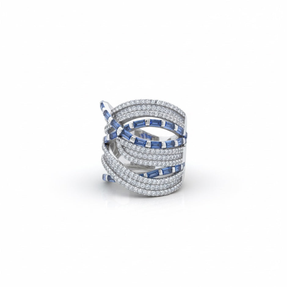 Blue Baguette Criss-Cross Statement Ring