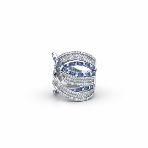 Blue Baguette Criss-Cross Statement Ring