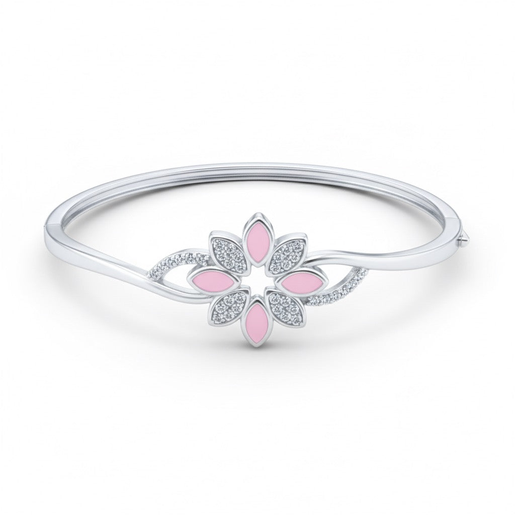 Pink Floral Silver Bracelet
