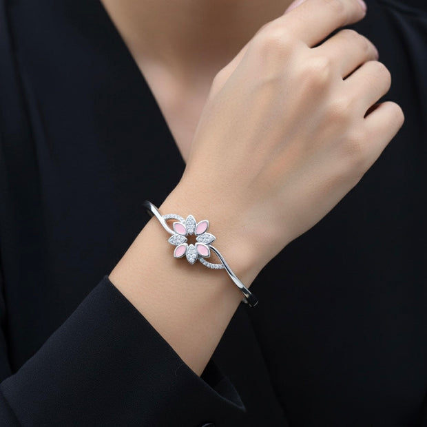 Pink Floral Silver Bracelet