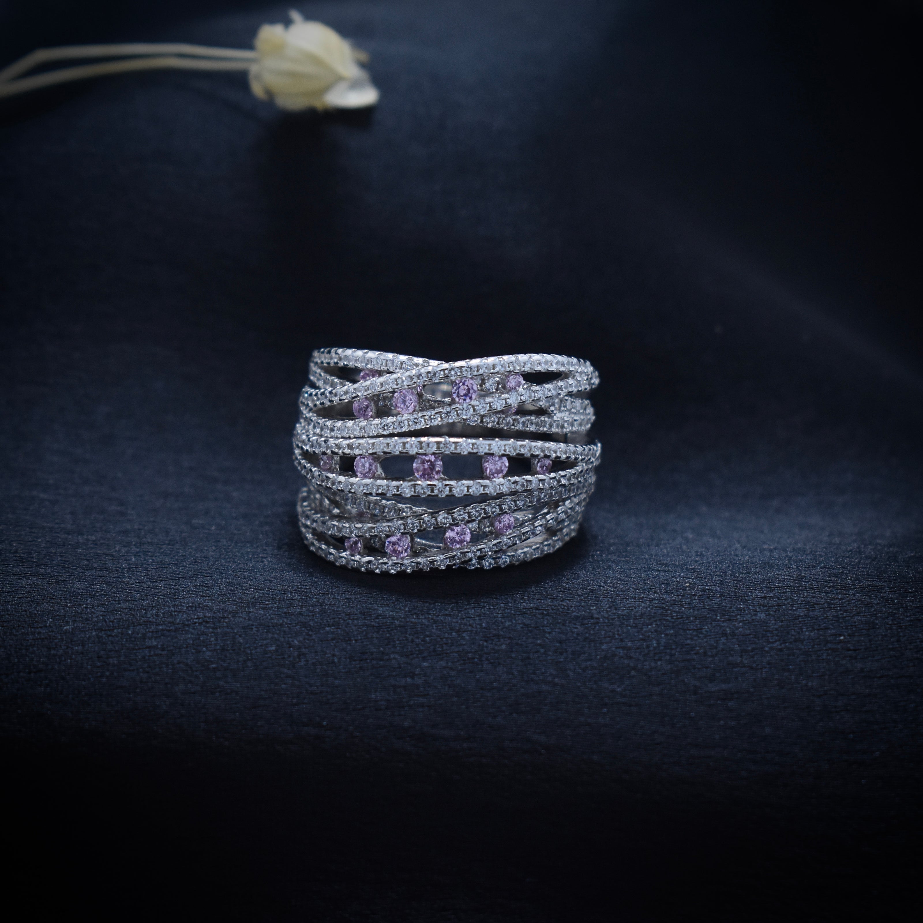 Pink Stone Multi-Layer Criss-Cross Statement Ring