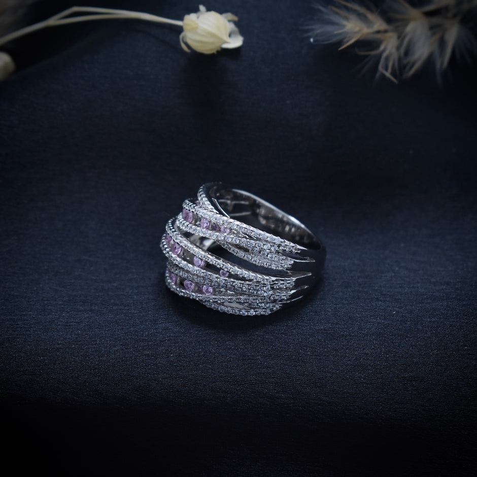 Pink Stone Multi-Layer Criss-Cross Statement Ring