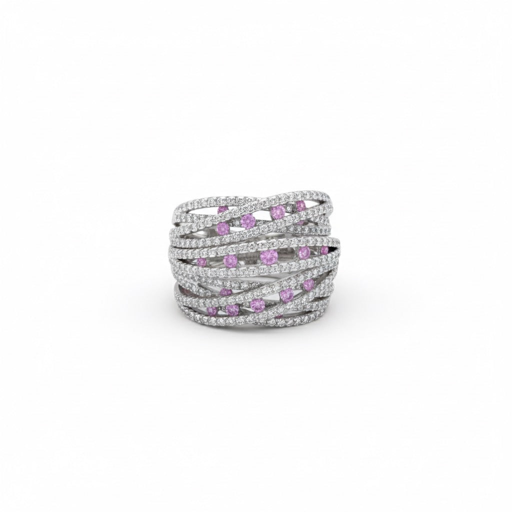 Pink Stone Multi-Layer Criss-Cross Statement Ring