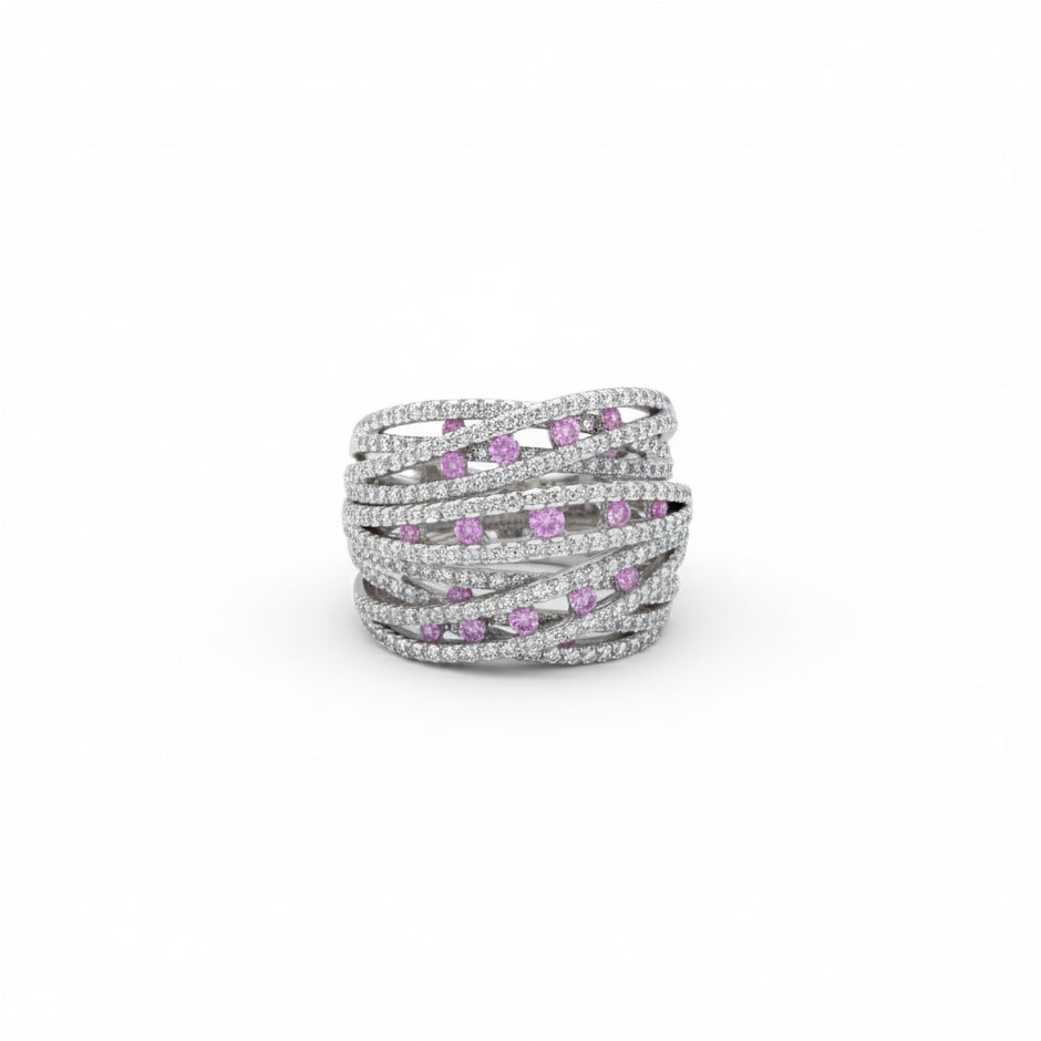 Pink Stone Multi-Layer Criss-Cross Statement Ring