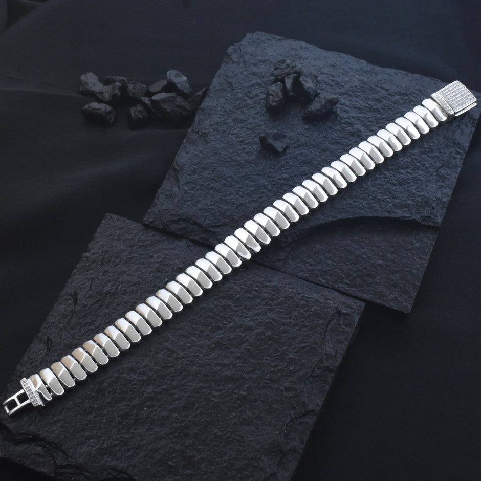 Luxury Flat Link Heavy Silver Bracelet