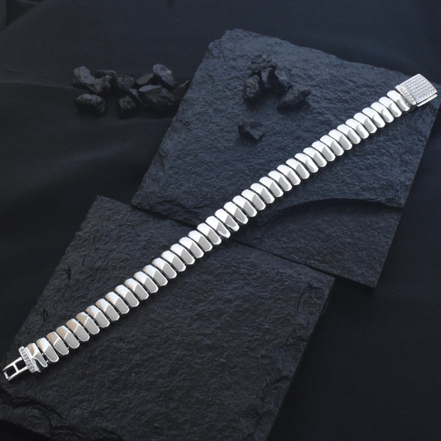 Luxury Flat Link Heavy Silver Bracelet