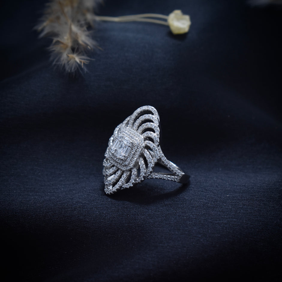 Square Cluster Swirl Cocktail Ring