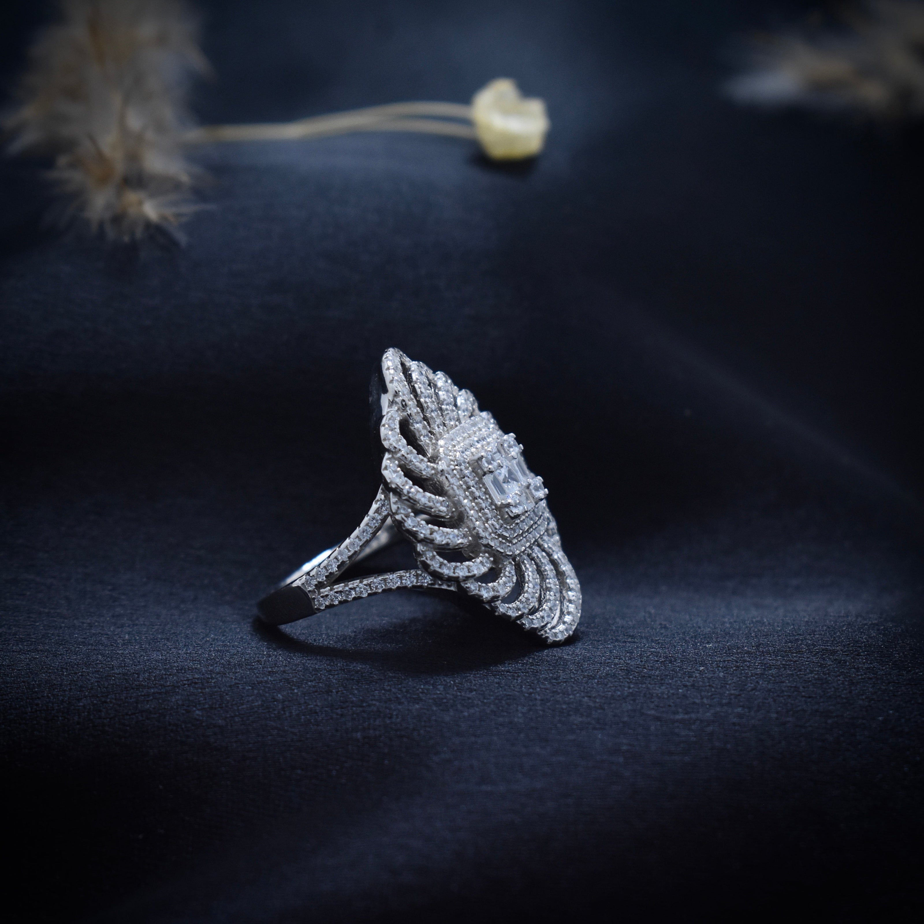 Luxury Layered Halo Statement Silver Ring