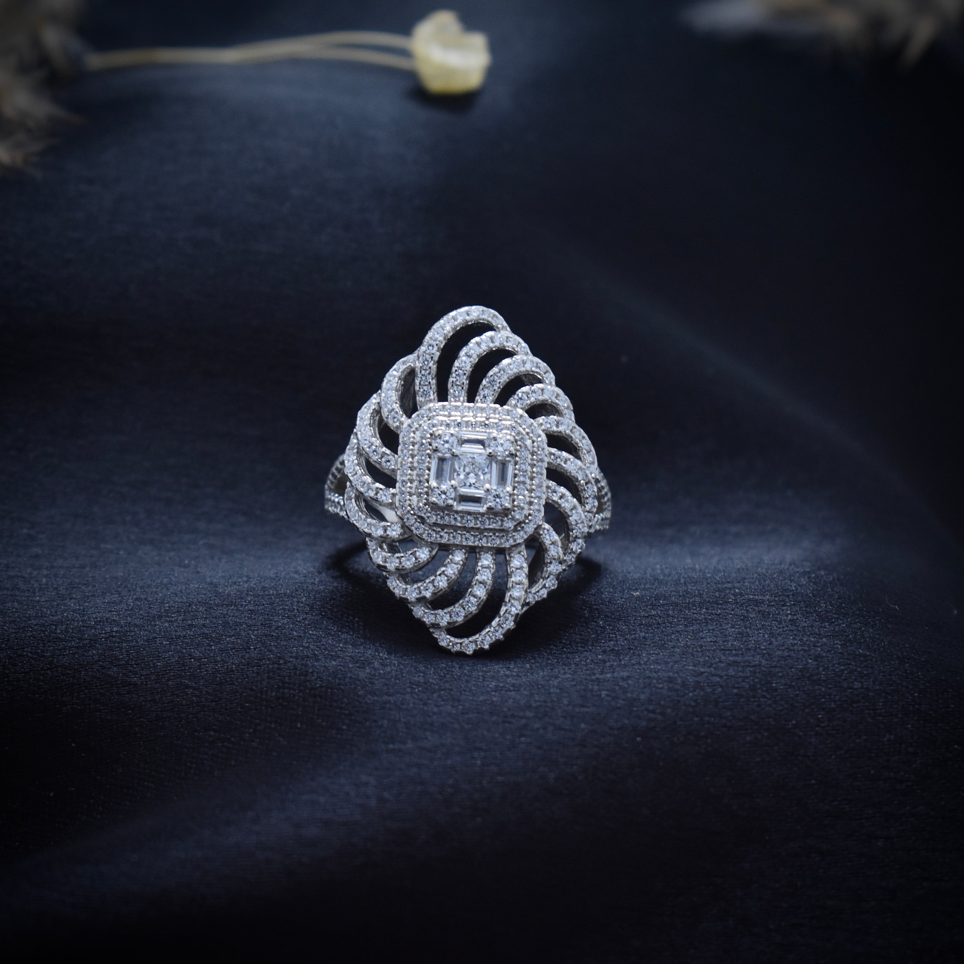 Square Cluster Swirl Cocktail Ring