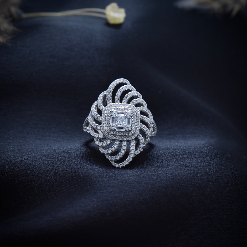 Square Cluster Swirl Cocktail Ring