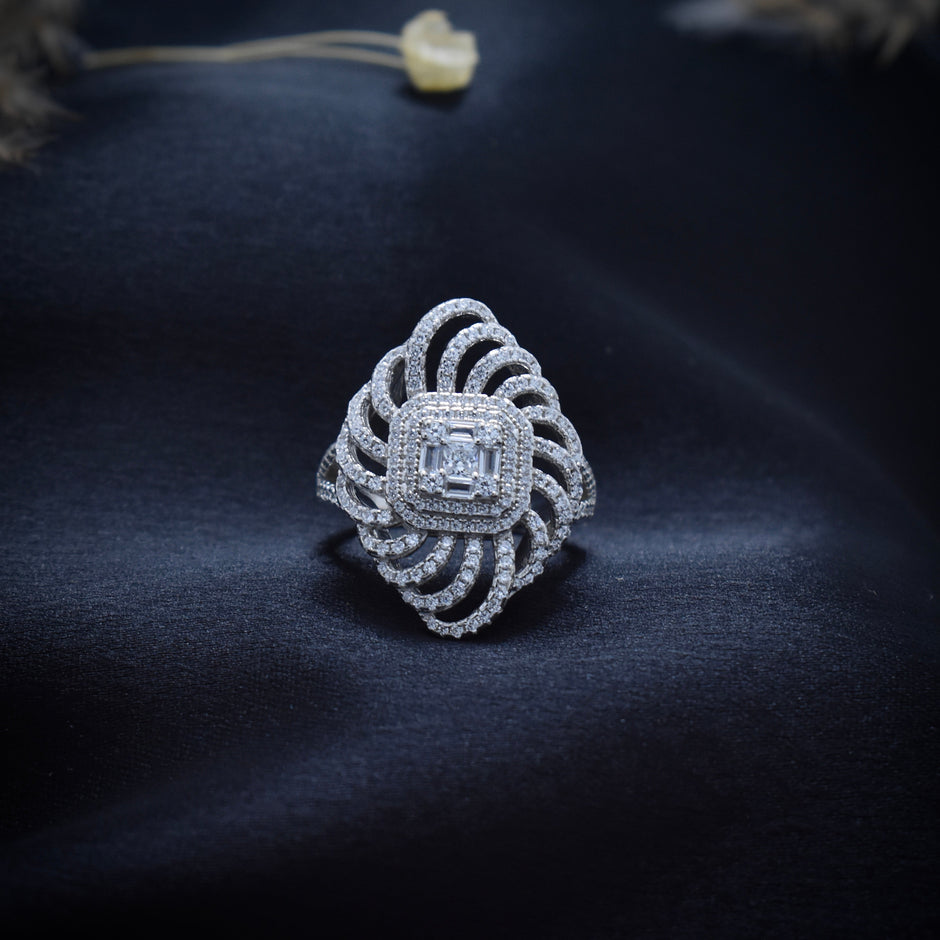 Luxury Layered Halo Statement Silver Ring