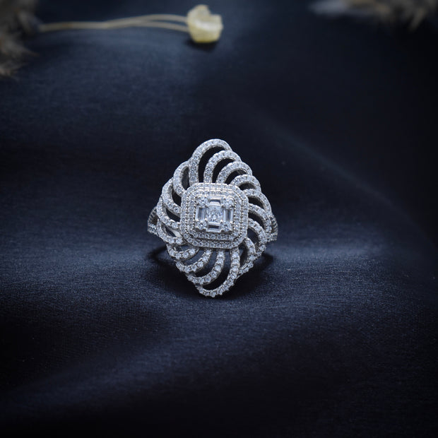 Luxury Layered Halo Statement Silver Ring