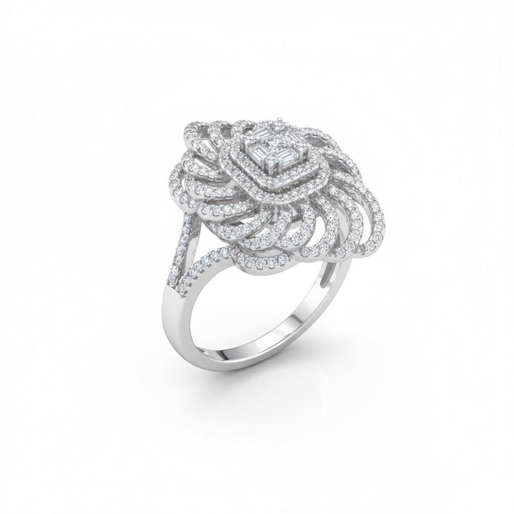 Square Cluster Swirl Cocktail Ring