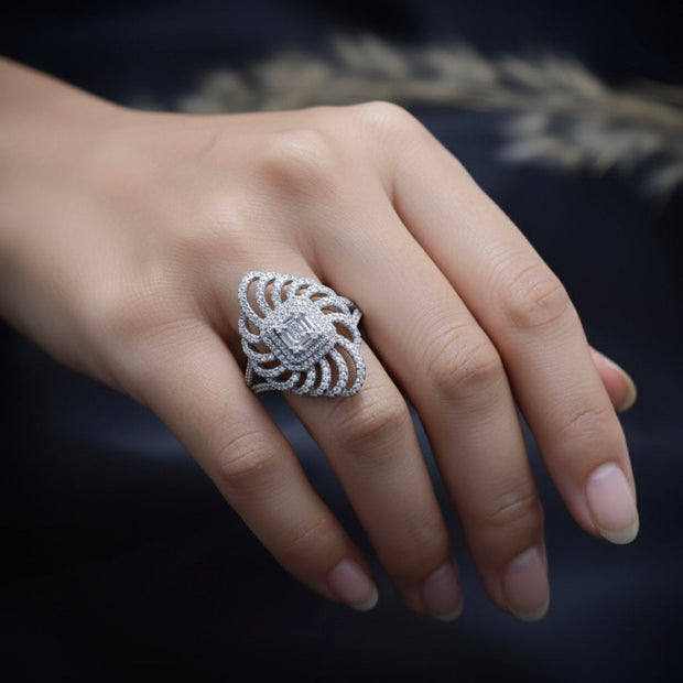 Luxury Layered Halo Statement Silver Ring