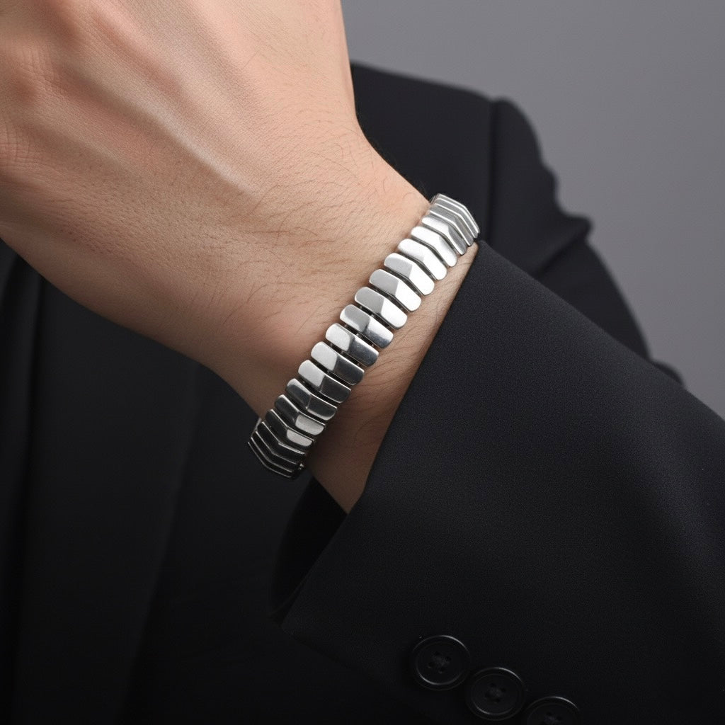 Luxury Flat Link Heavy Silver Bracelet
