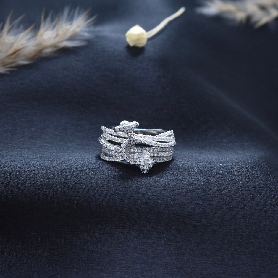 Intricate Pave Knot Silver Ring