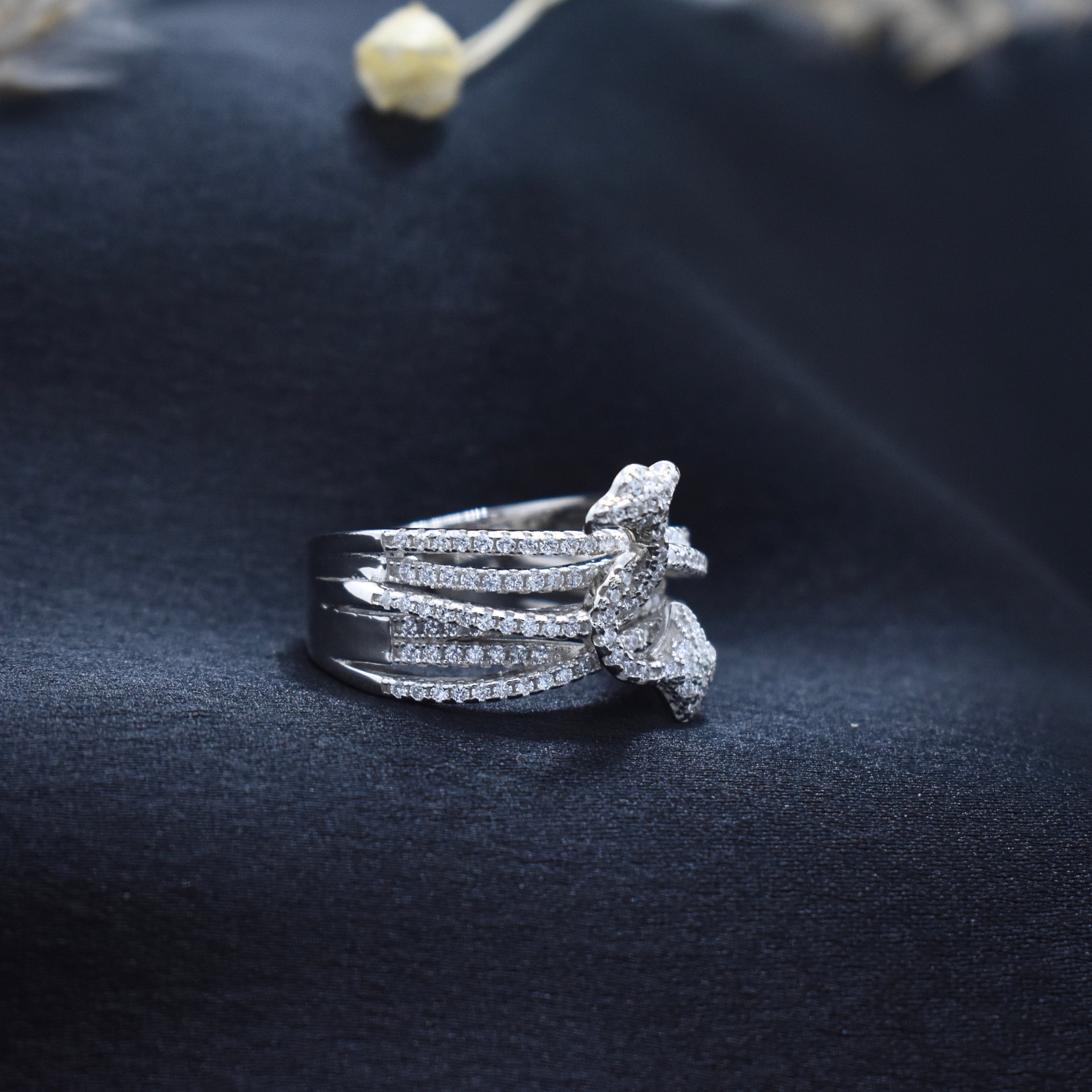 Intricate Pave Knot Silver Ring