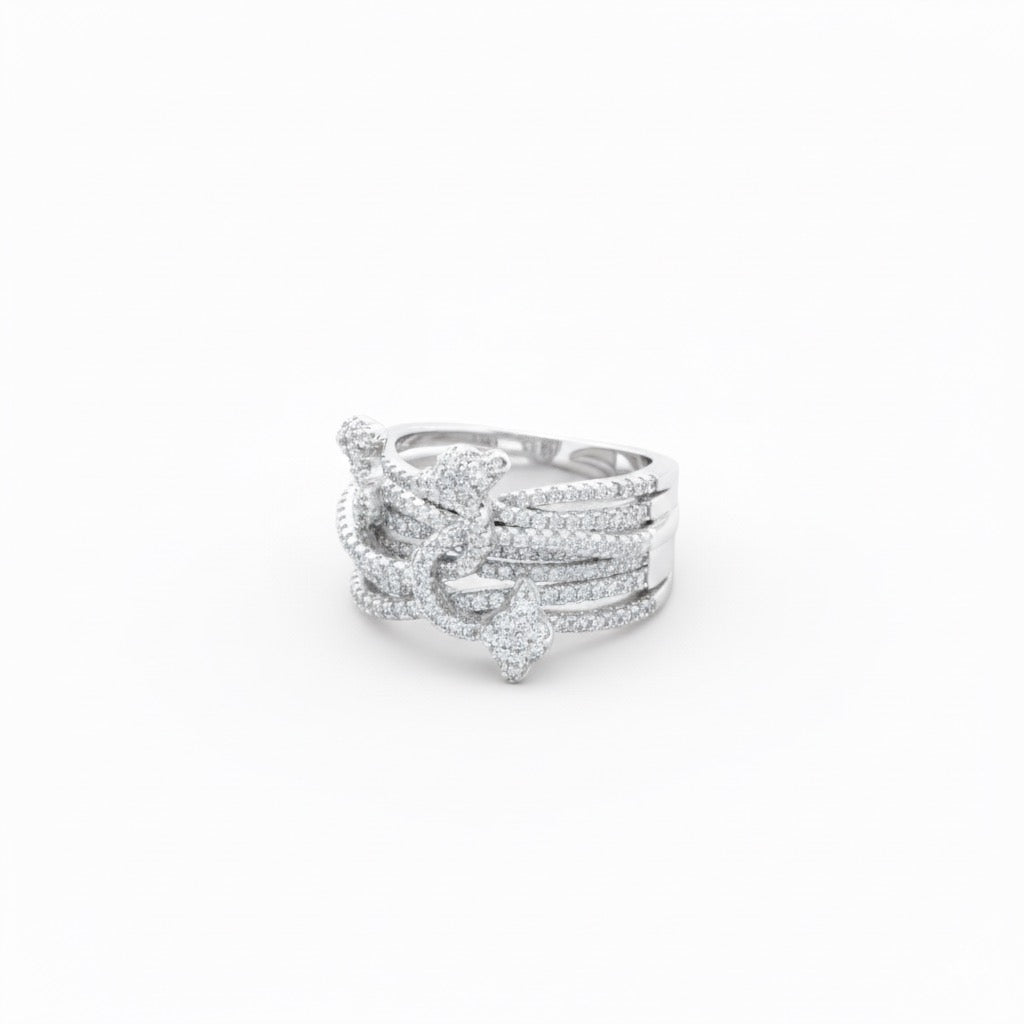 Intricate Pave Knot Silver Ring