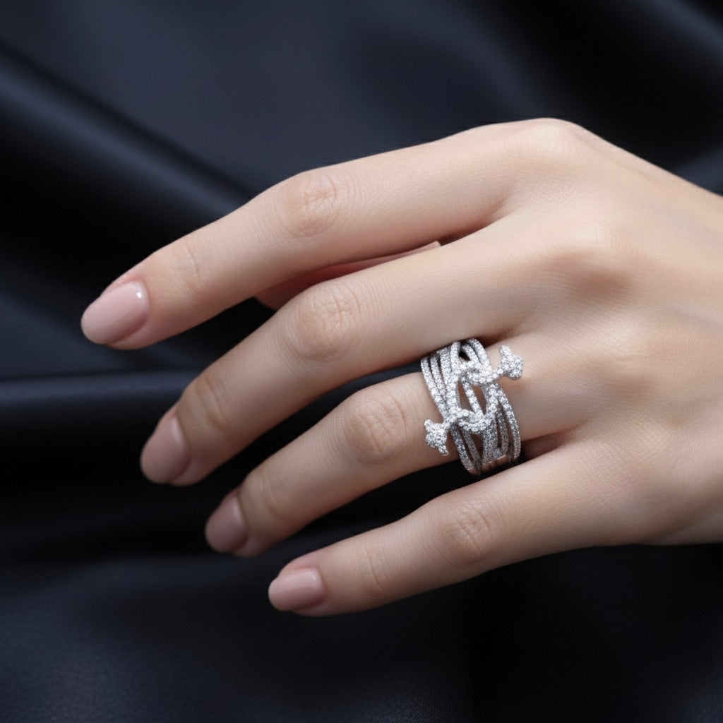 Interwoven Multi-Band Knot Statement Ring