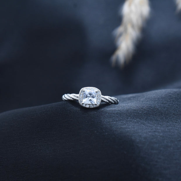 Cushion Halo Rope Band Silver Ring